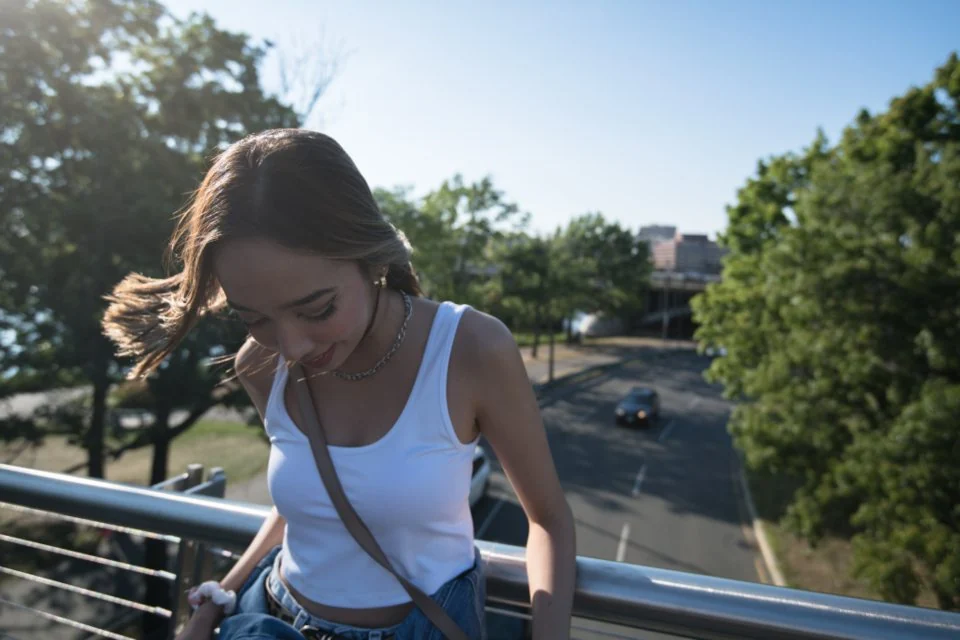 Woman outdoors in the sun